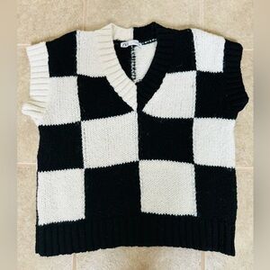 Zara Black and White Plaid Sweater Vest